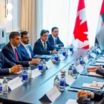 الدكتور ثاني بن أحمد الزيودي، وزير التجارة الخارجية، مارك كارني، رئيس وزراء كندا، على هامش فعاليات "قمة كندا للاستثمار 2026"