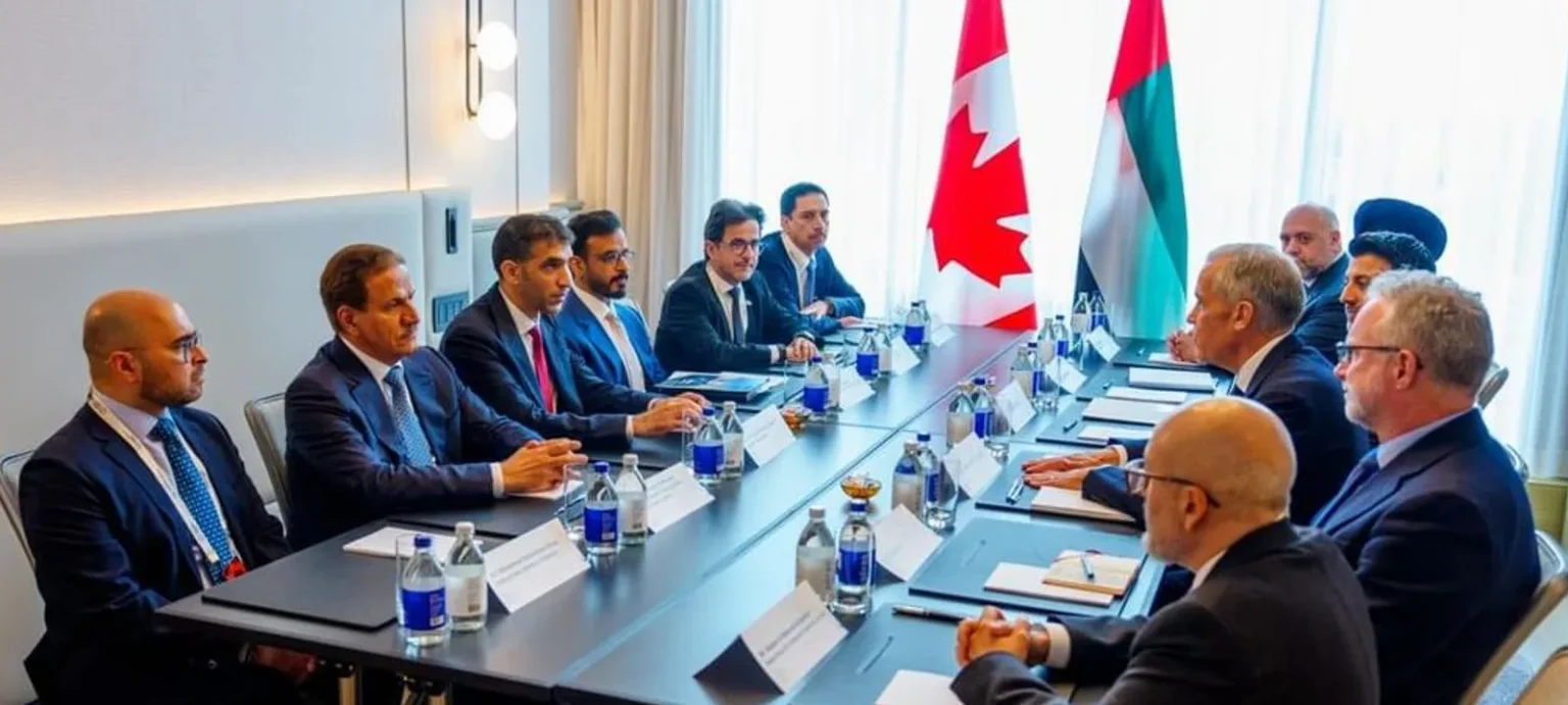 الدكتور ثاني بن أحمد الزيودي، وزير التجارة الخارجية، مارك كارني، رئيس وزراء كندا، على هامش فعاليات "قمة كندا للاستثمار 2026"