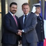 الرئيس الفرنسي إيمانويل ماكرون ورئيس الوزراء العراقي علي الزيدي